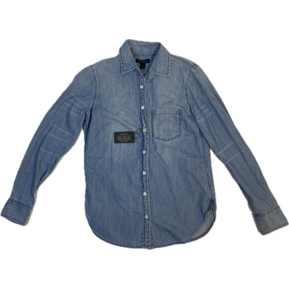 J Crew Button Up Shirt sz 0 Blue Denim Chambray - Picture 1 of 11
